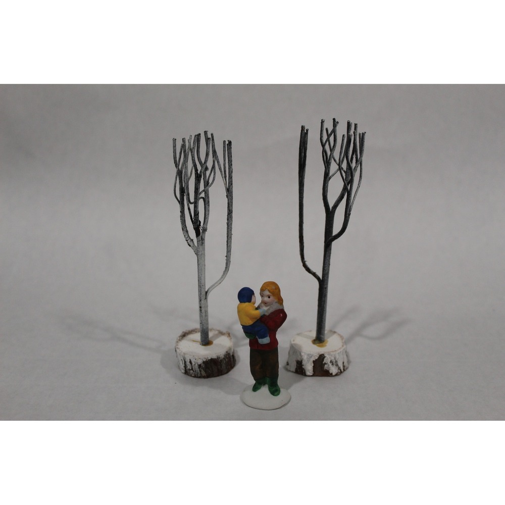 Vintage Lemax Christmas Village Figurine Mother Holding Child‎ with Trees
